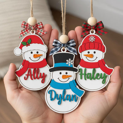 Personalized Snowman Christmas Ornament for Kids, Custom Name Holiday Tree Decor, Cute Wooden Snowman Gift, Child Name Xmas Decoration 2025