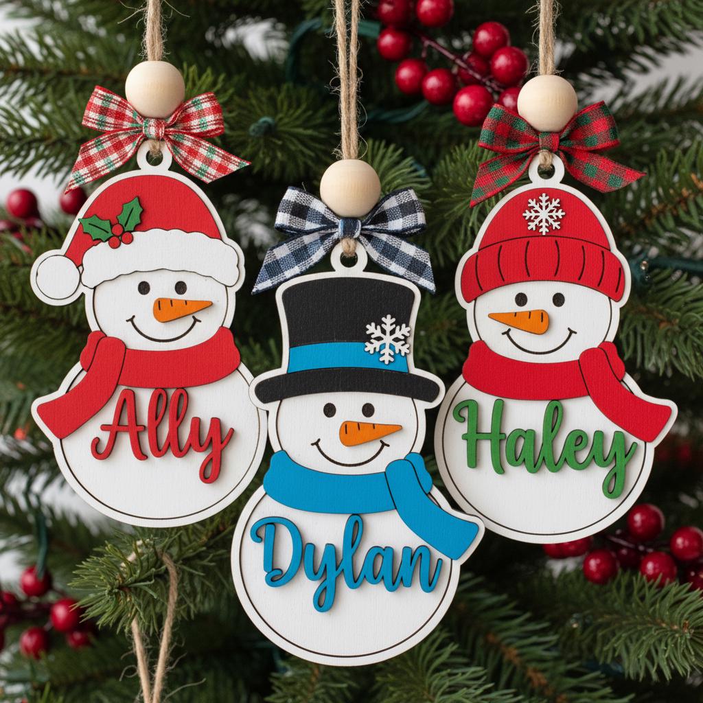 Personalized Snowman Christmas Ornament for Kids, Custom Name Holiday Tree Decor, Cute Wooden Snowman Gift, Child Name Xmas Decoration 2025
