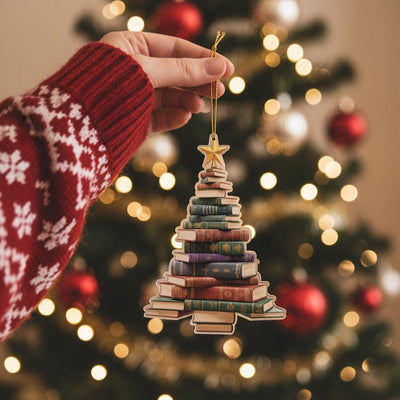2D Book Lover Christmas Ornament, Acrylic Book Tree Ornament, Librarian Gift Holiday Decor, Reading Lover Christmas Gift,Book Stack Ornament