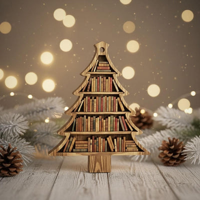 3 Layer Book Tree Christmas Ornament, Book Lover Holiday Decor, Rustic Bookshelf Tree Ornament, Librarian Reader Gift, Cozy Christmas Decor