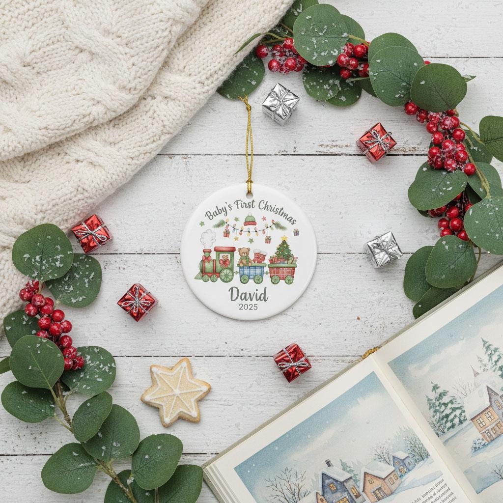 Baby’s First Christmas Ornament, Personalized Ceramic Ornament with Name and Year, Baby Christmas Keepsake, Newborn Holiday Gift 2025