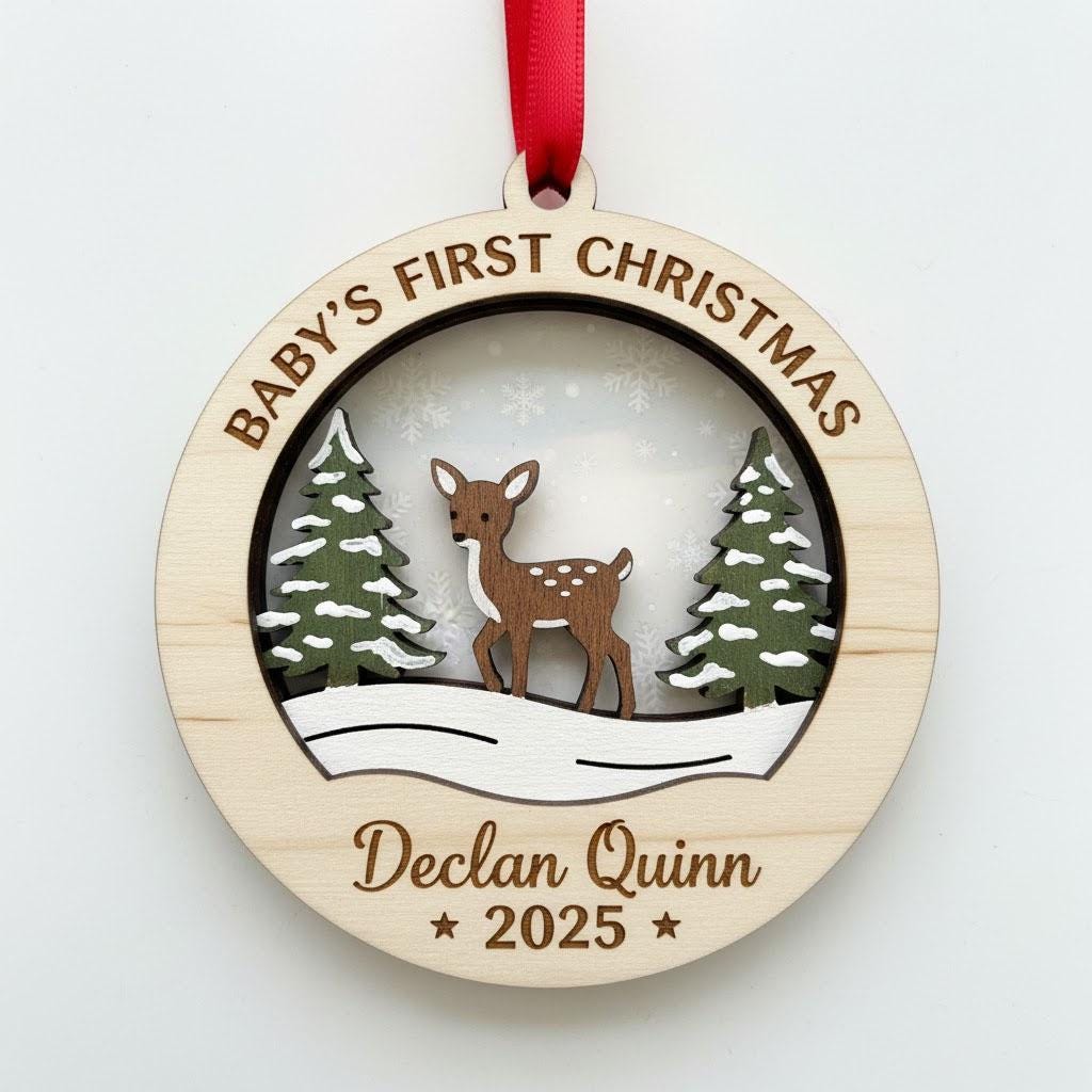 Baby’s First Christmas Ornament, Custom Baby Name Reindeer Ornament, Personalized Wood Acrylic Baby Christmas Gift, Newborn Keepsake 2025