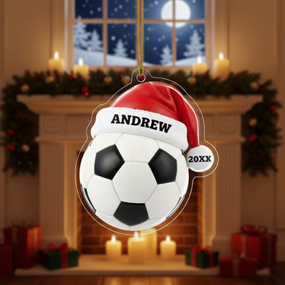 Personalized Soccer Christmas Ornament, Custom Name and Year Acrylic Gift, Kids Soccer Player Holiday Decor, Sports Christmas Tree Keepsake