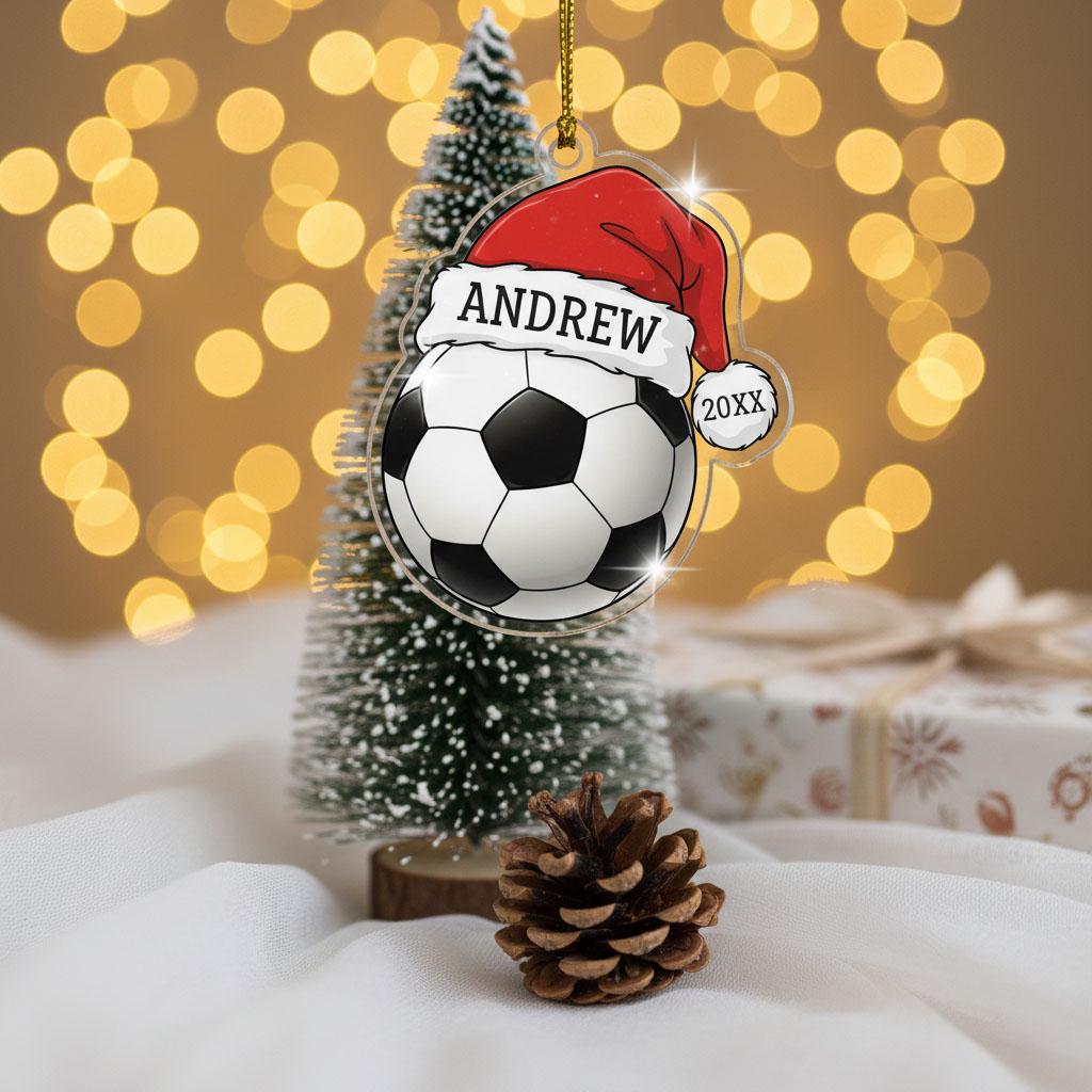 Personalized Soccer Christmas Ornament, Custom Name and Year Acrylic Gift, Kids Soccer Player Holiday Decor, Sports Christmas Tree Keepsake