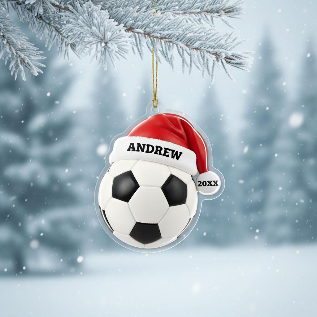 Personalized Soccer Christmas Ornament, Custom Name and Year Acrylic Gift, Kids Soccer Player Holiday Decor, Sports Christmas Tree Keepsake