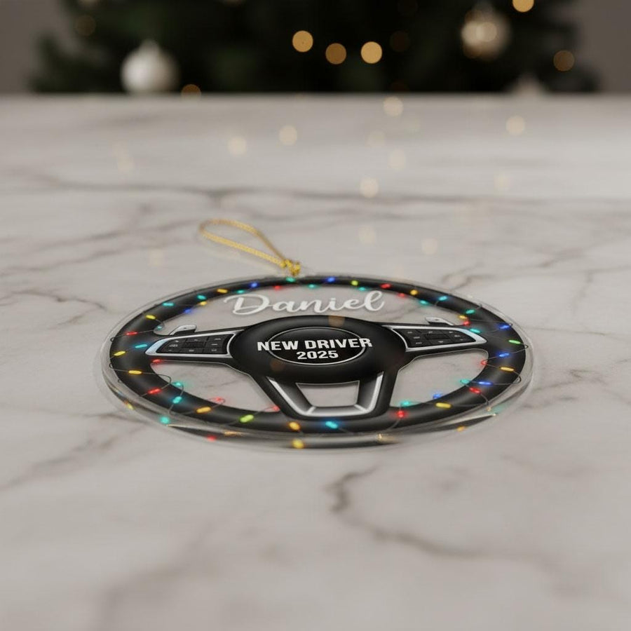 New Driver Christmas Ornament 2025, Personalized Steering Wheel Ornament, Custom Name Acrylic Car Gift, Teen Driver Holiday Keepsake