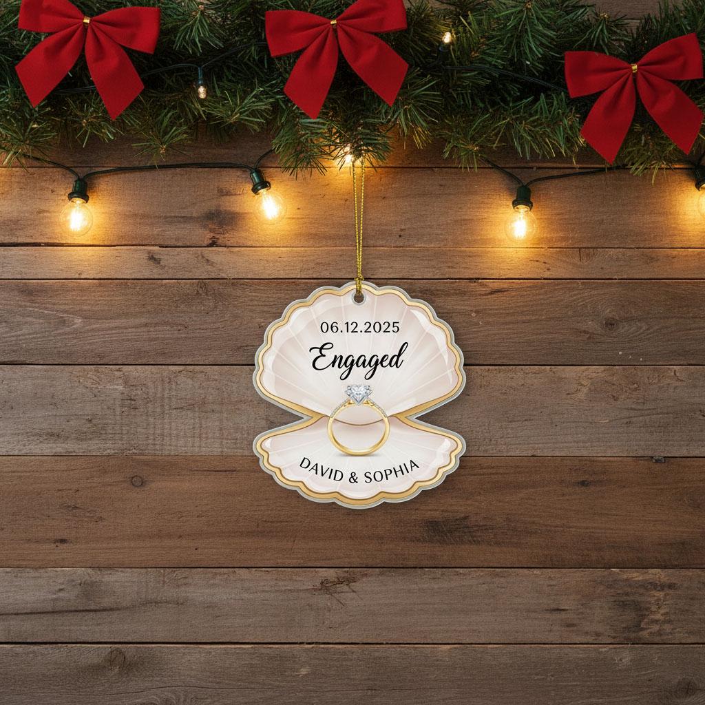 2D Engagement Christmas Ornament Personalized, Custom Acrylic Engaged Ornament 2025, Couple Names & Date Gift, Engagement Keepsake Decor
