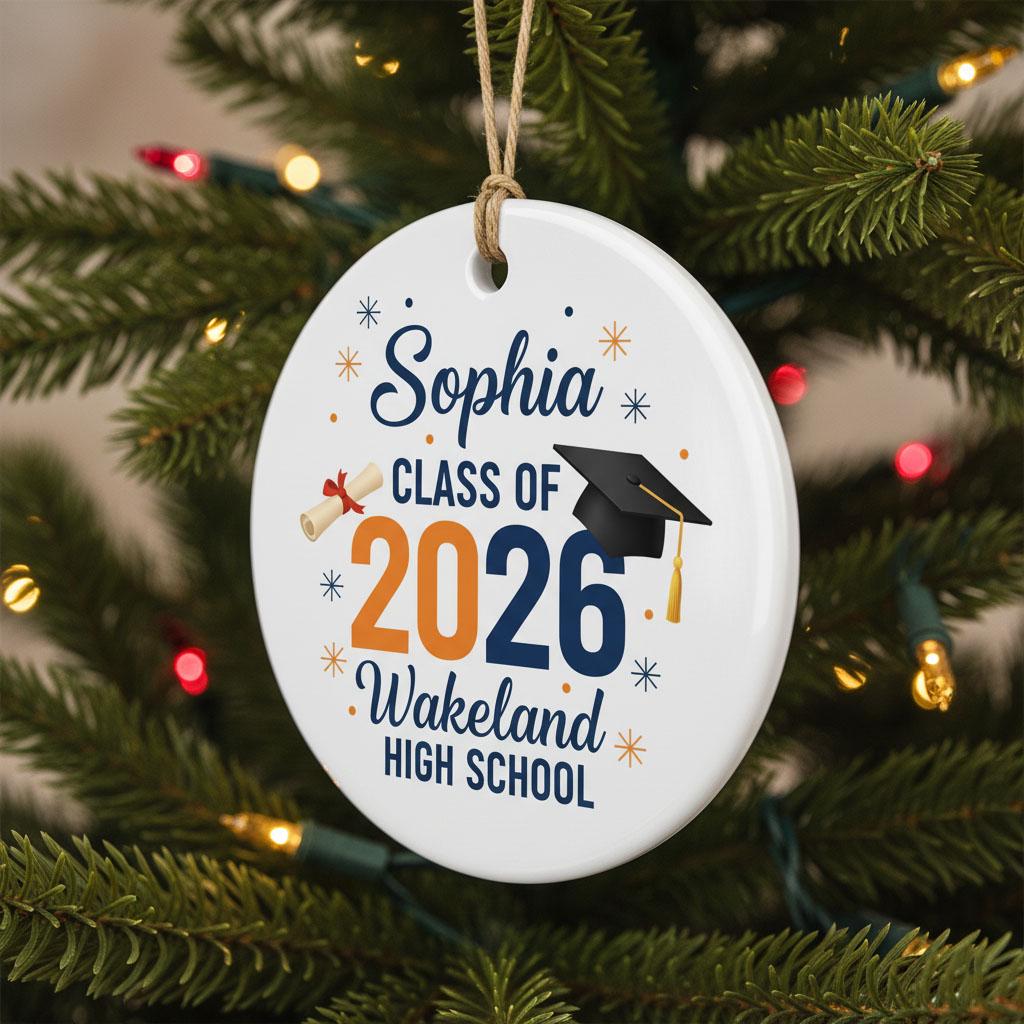 Personalized Graduation Ornament Ceramic, Custom Name School & Class Year Keepsake, Senior Grad Gift, High School Graduate Decor,Custom Gift