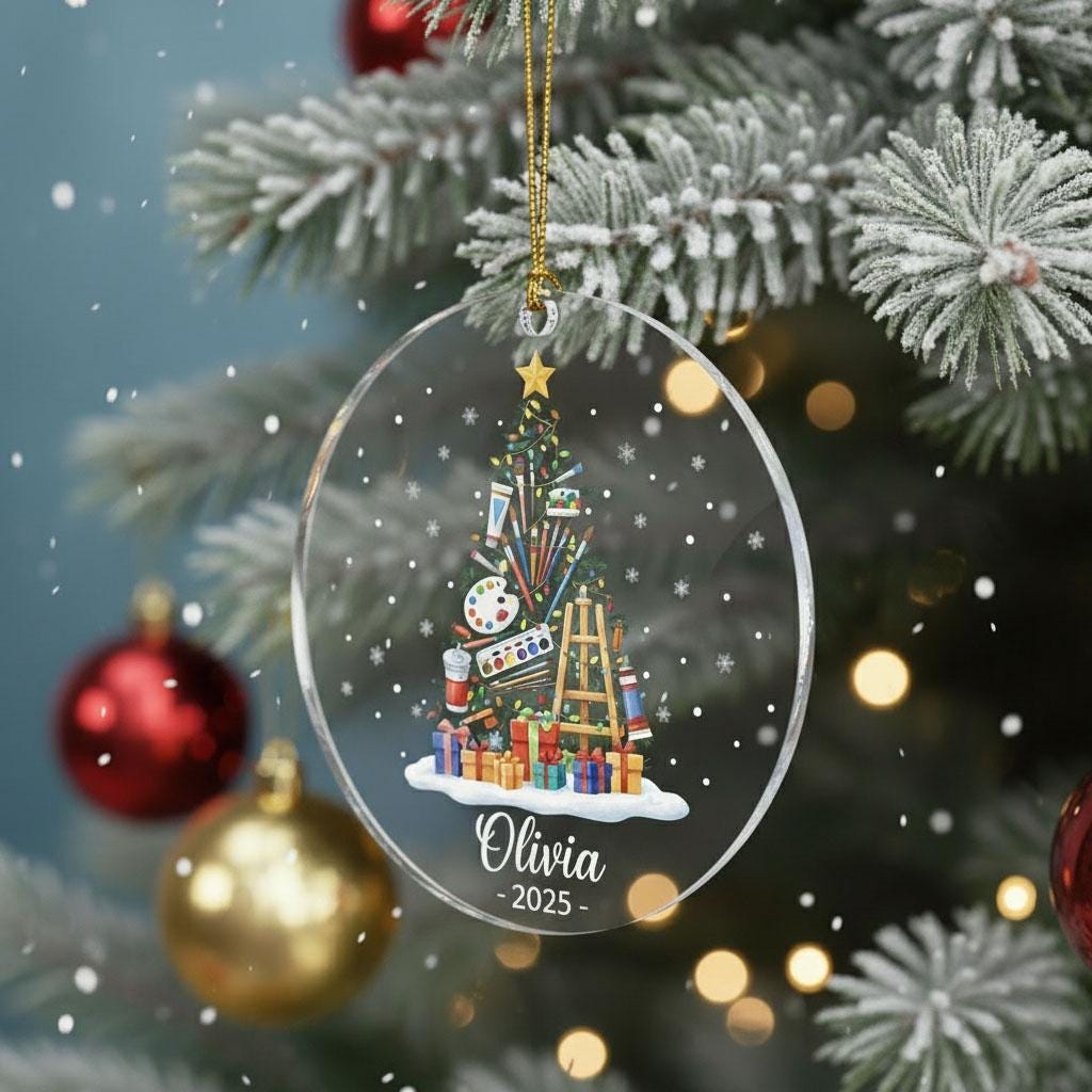 Custom Art Christmas Ornament, Personalized Artist Gift with Name and Year, Acrylic Painter Tree Decoration, Art Lover Holiday Keepsake 2025