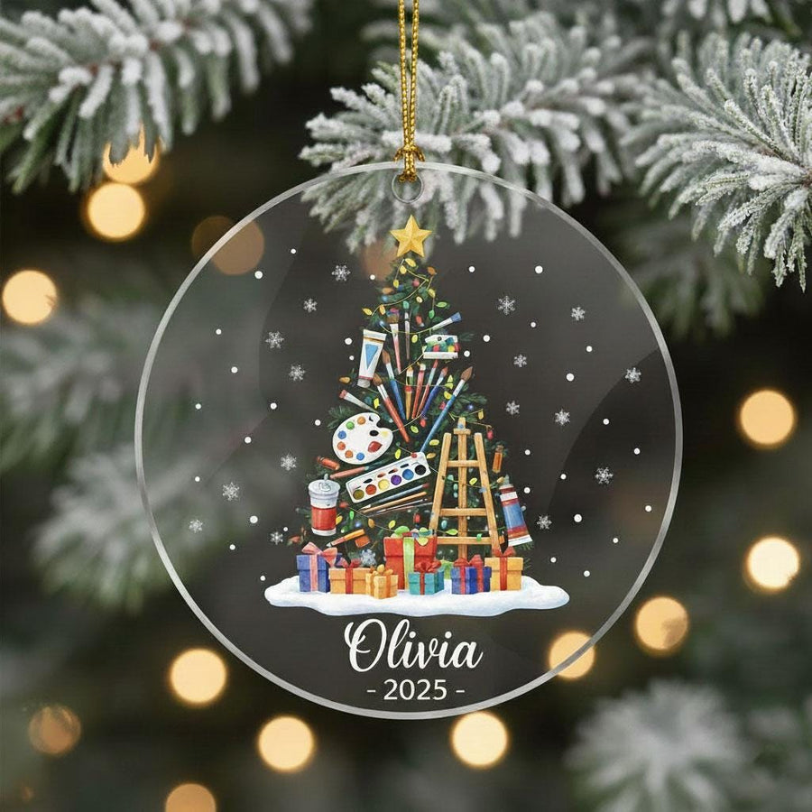 Custom Art Christmas Ornament, Personalized Artist Gift with Name and Year, Acrylic Painter Tree Decoration, Art Lover Holiday Keepsake 2025