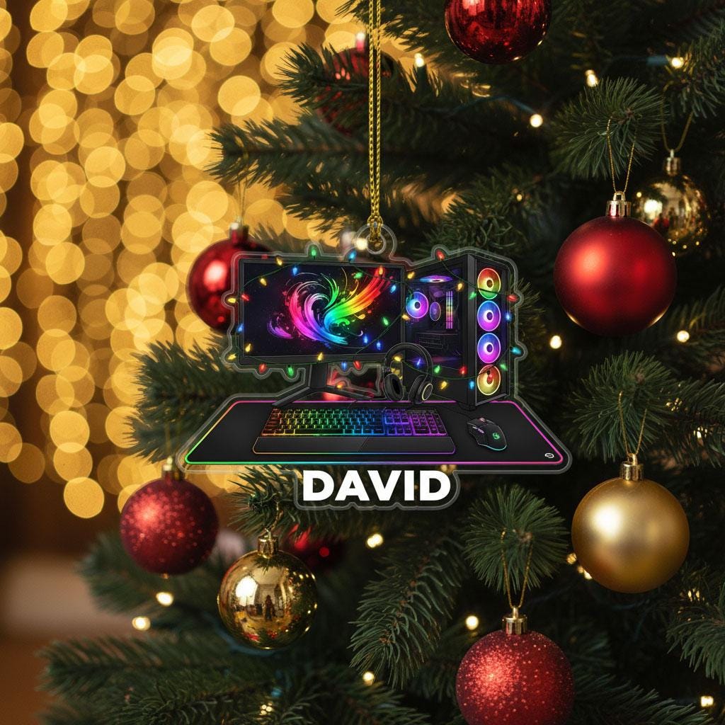 Personalized Gaming PC Ornament with Custom Name, RGB Gamer Christmas Decor, Custom Gaming Setup Ornament, Gift for Gamers, Holiday Keepsake