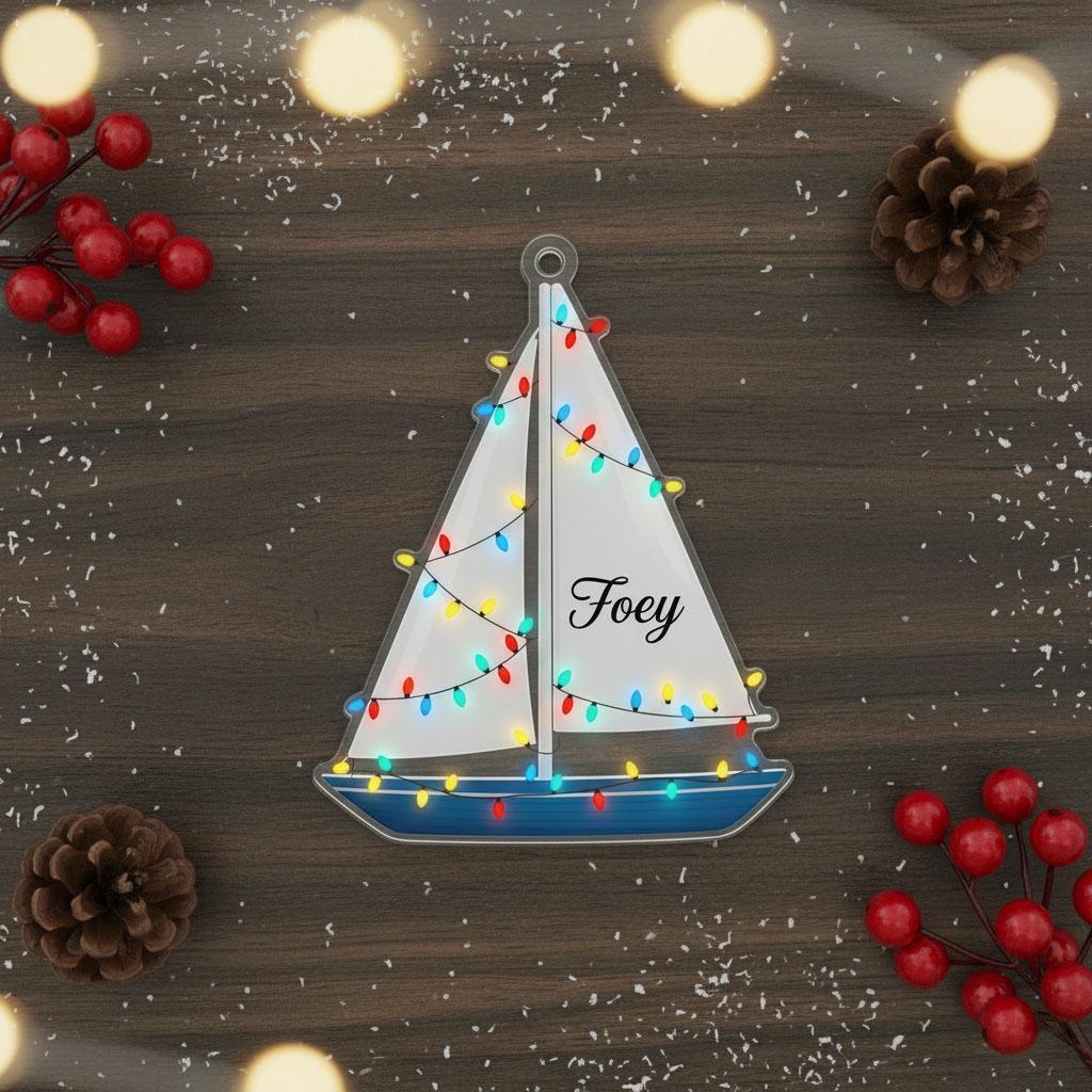 Personalized Sailboat Christmas Ornament, Custom Boat Ornament with Name, Nautical Holiday Decor for Sailors,Acrylic Sailing Tree Decoration