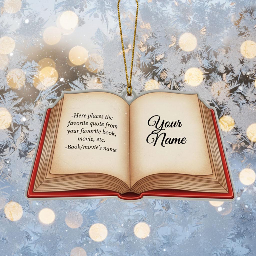 Personalized Book Ornament with Custom Name, Custom Quote Christmas Ornament, Reader Gift, Book Lover Tree Decor, Literary Ornament for Xmas