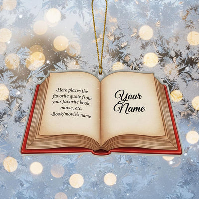 Personalized Book Ornament with Custom Name, Custom Quote Christmas Ornament, Reader Gift, Book Lover Tree Decor, Literary Ornament for Xmas