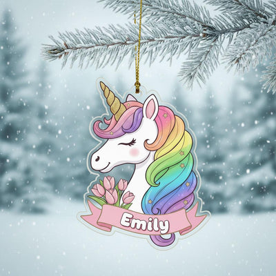 Personalized Unicorn Christmas Ornament, Custom Girl Name Ornament, Kids Holiday Decor, Pastel Rainbow Unicorn Gift, Acrylic Xmas Keepsake