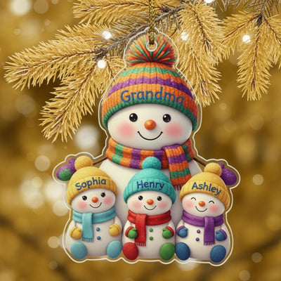 Personalized Snowman Family Christmas Ornament, Custom Names Acrylic Ornament, Family of Snowmen Gift, Holiday Decor for Grandma & Kids 2025