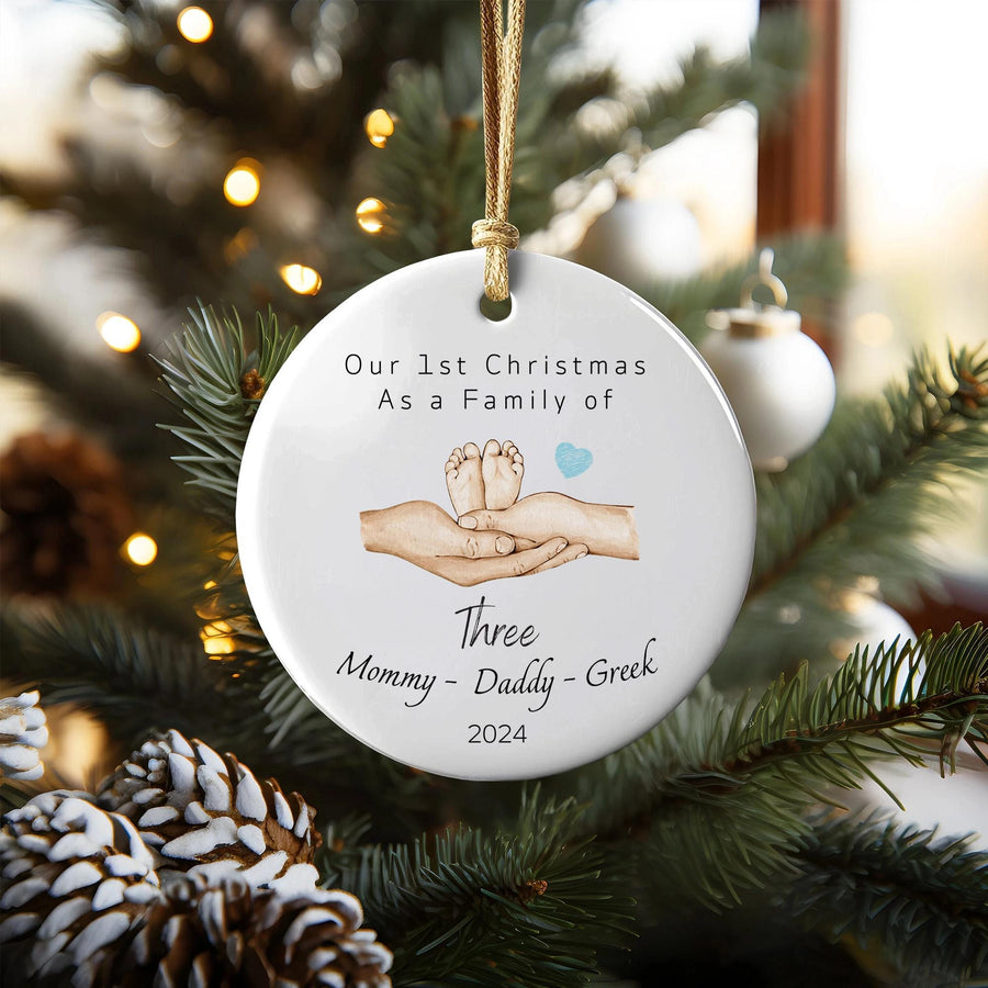 Family of Three First Christmas Ornament, Personalized Mom Dad Baby Ceramic Keepsake 2025