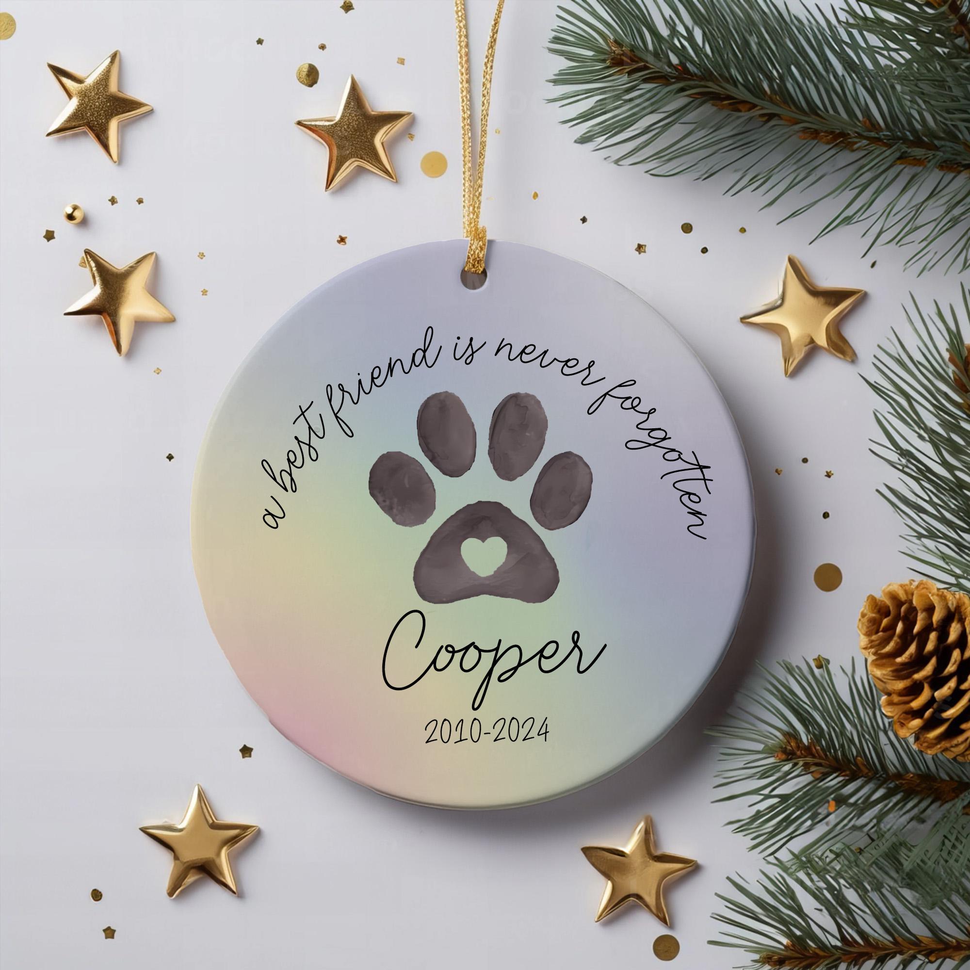 Personalized Pet Memorial Ceramic Ornament, Rainbow Paw Print Keepsake