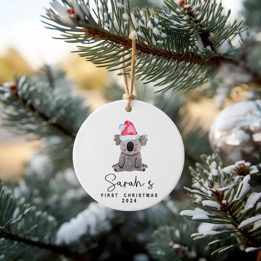 Personalized Baby Koala First Christmas Ornament, Custom Name Ceramic Keepsake Tree Decor